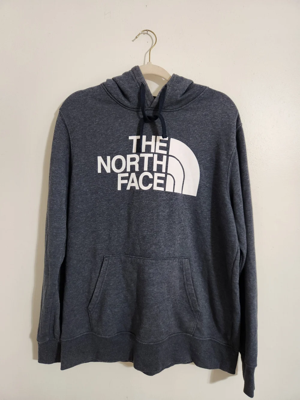 The North Face Men's Dark Blue Pullover Hoodie with White Logo